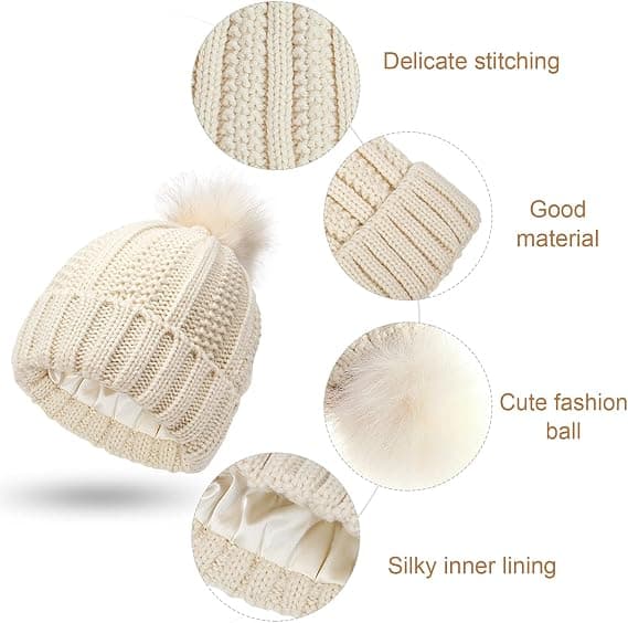 Strikket lue for kvinner Vinterlue med fast pompom Beanie Wa