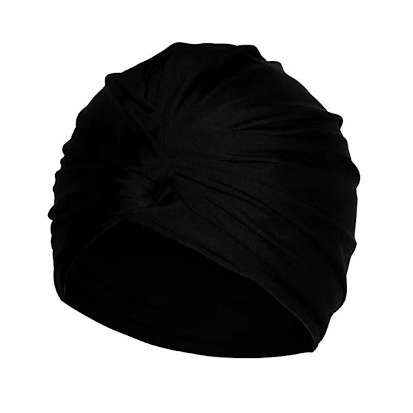 Svømmehætter til kvinder Svømning turban Polyester Latex foret Foldet til damer (sort)