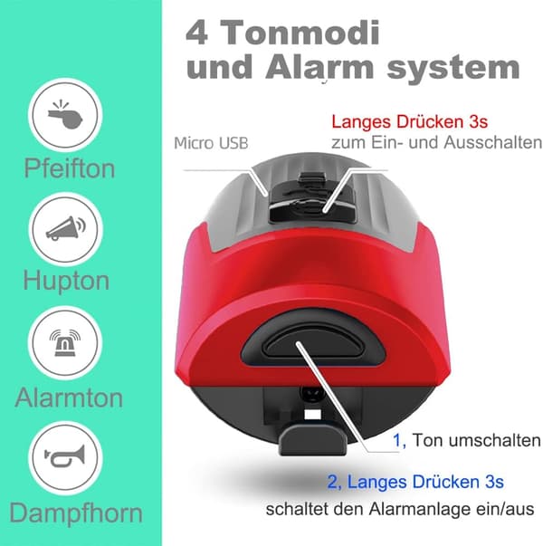 （Röd）Elektrisk cykelklocka, 125dB Stöldskyddslarm Hög Elektronisk