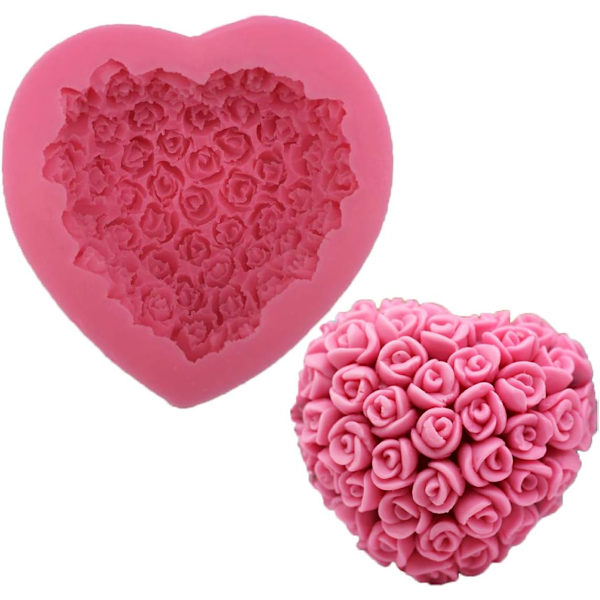 Liten Silikon 3D Rose Blomsterform Kjærlighet Hjerteform Fondant S DXGHC