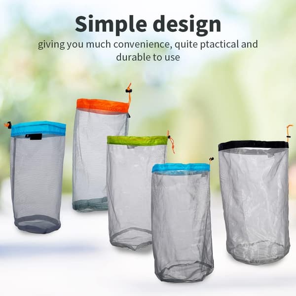 Nylon net opbevaringspose med snøre til camping, vandreture