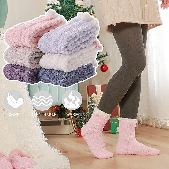 6 par Fluffy Slipper Sokker til Kvinder Damer Cosy Tyk Vinter Cab