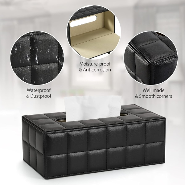 (Black) Rectangular Leather Tissue Box