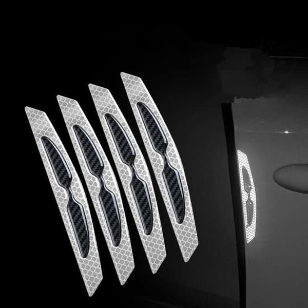 4 stk. 3D Super Sølv Reflekterende Klistermærker Sort Ægte Kulfiber