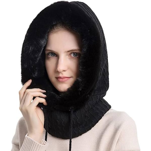 Vintermössa för kvinnor, endelat fleecefodrat stickat balaclava M