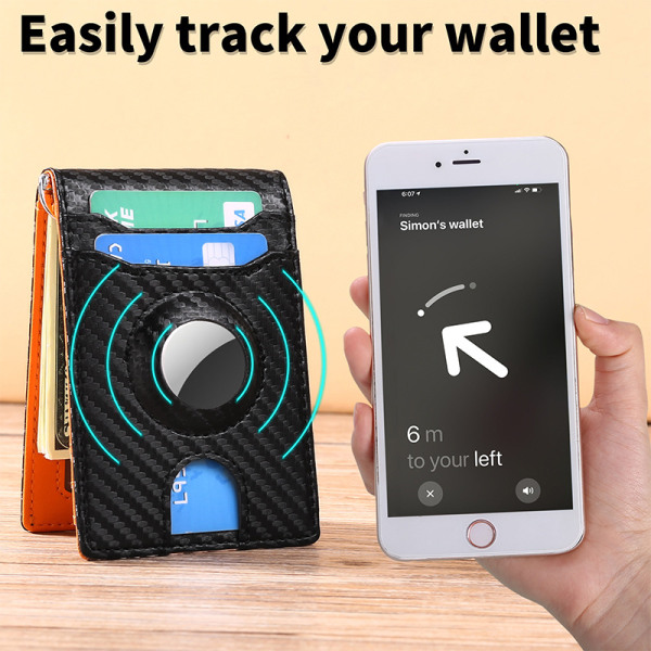 Mäns korta plånbok kan placera AirTag tracker för att lokalisera ultratunna si