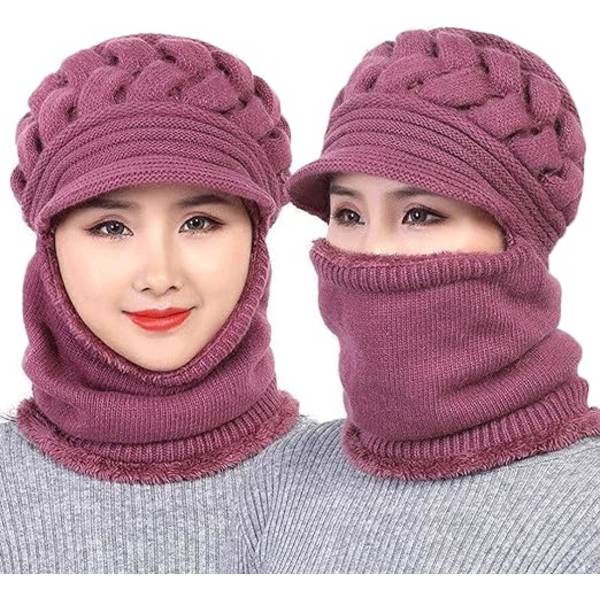 Fleecefodrad Dammössa, Vintermössa Halsduk Mask Set, Dam