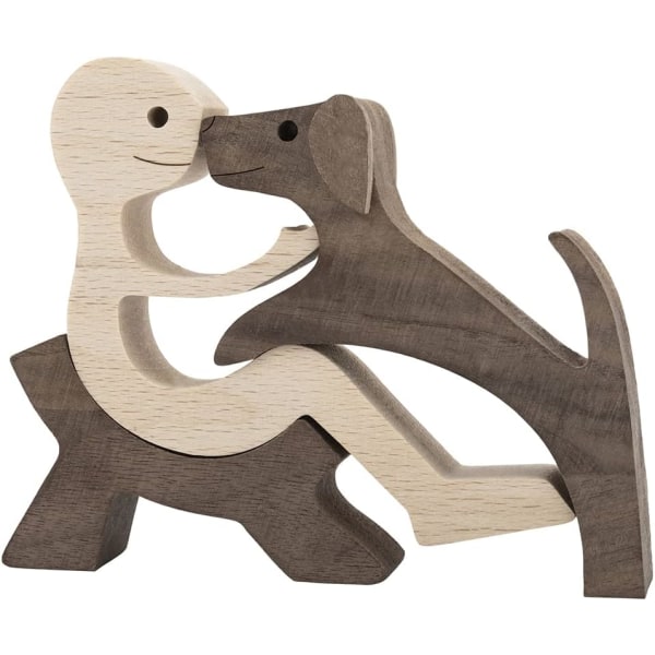 Puinen koiran ja kissan perhepatsas Käsintehty puinen koristelu söpö