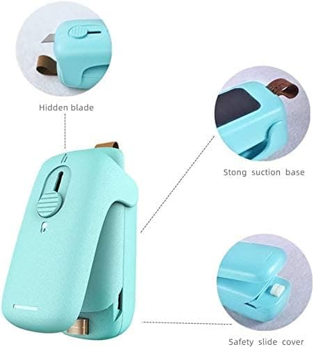 Blå, Mini Forseglingsmaskin med Kutter, 2 i 1 Lukkeenhet for