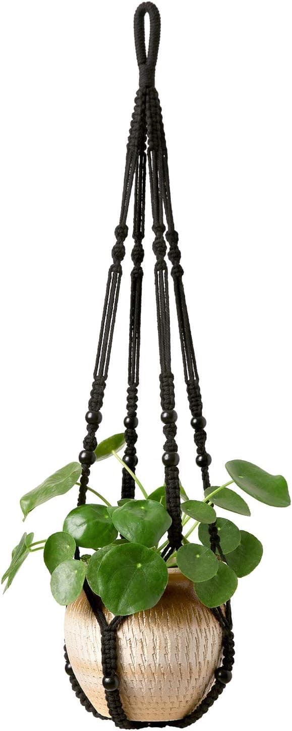 Macrame Växthängare Inomhus Hängande Planterkorg med Träpärla