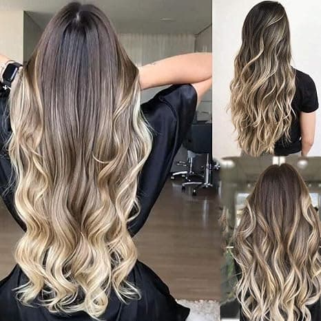 Lang blond paryk til kvinder med pandehår, gullig-brun til blond