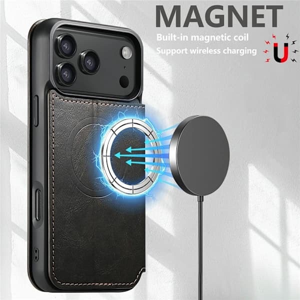 SKALO iPhone 17 Pro Max SUTENI J05 PU Læder Wallet Case - Sort Sort