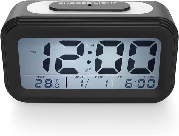 Sort Digital Vækkeur Morgenvækkeur, Lydløs Batteridrevet