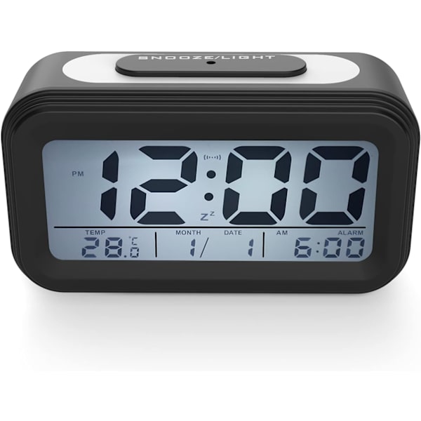 Svart Digital Väckarklocka Morgonväckarklocka, Tyst Batteridrift