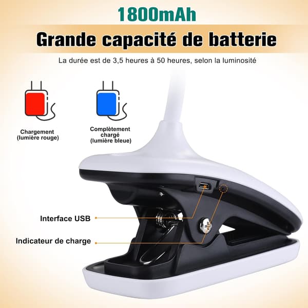 LED Klips Desklampe - 18 LED Leselampe med 1 Lysmodus, 3