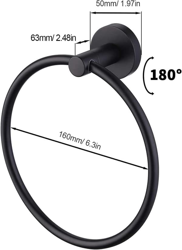 Håndklædeholder (Sølv), Sort Mat Håndklæde Ring, 304 Rustfrit Stål