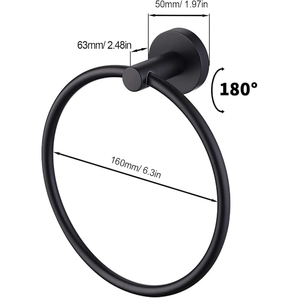 Håndklædeholder (Sort), Mat Sort Håndklæde Ring, 304 Rustfrit Stål