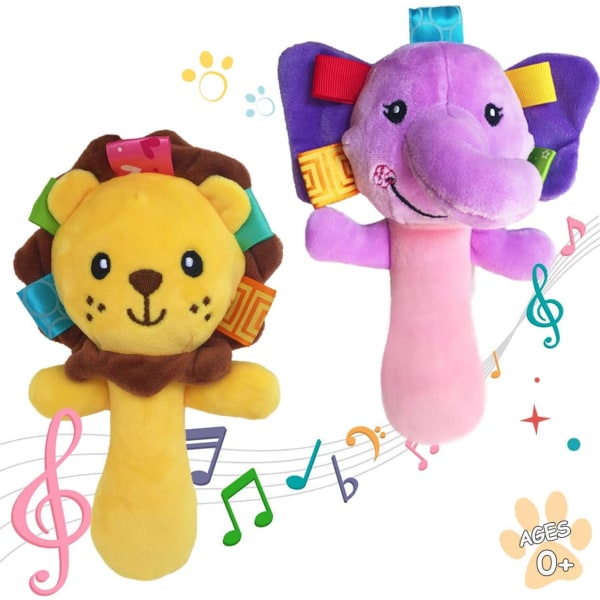 Plush Leksak för Bebis - Elefant och Lejon (2-pack)