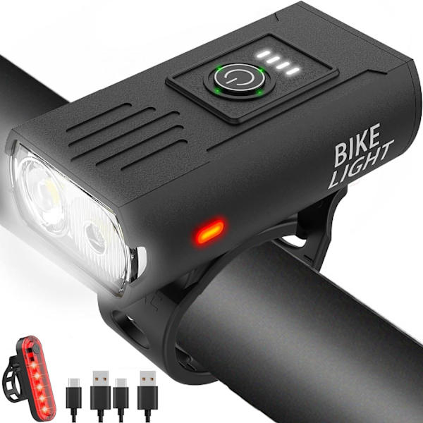 Cykellys, Høj Lumen Super Lys Cykellys, 6+4 Tilstande USB Genopladelig Cykel Forlygte & Baglygte Sæt, Vandtæt