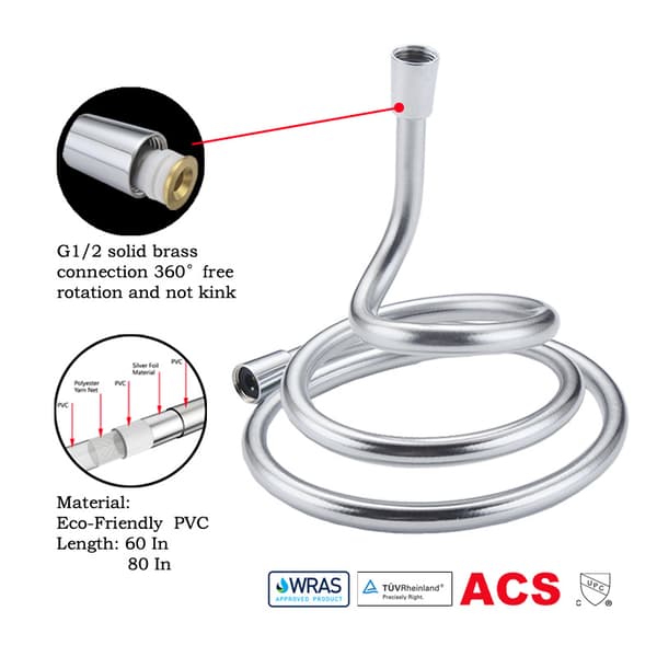PVC duschslang 2.0M platinasilver blank silvergrå hög t