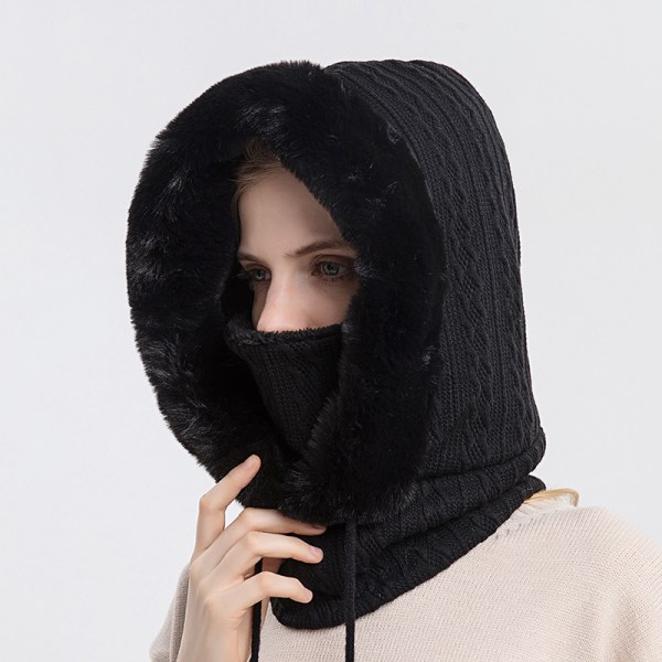 Vinterpälsmössa med Huva och Mask Set för Kvinnor 3-i-1 Stickad Fleece L