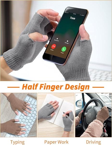 2 Par Vinter Fingerlösa Vantar, Unisex Varma Termiska Halvfingrar