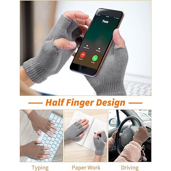 2 Par Vinters Fingerløse Handsker, Unisex Varme Termiske Halvfinger