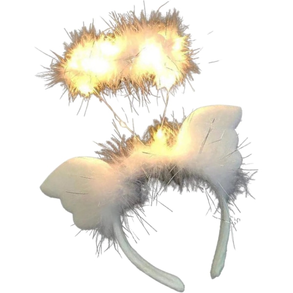 Fjærlett LED Hvit Fluffy Hodeplagg, Engelvinger Hodebånd, Lum