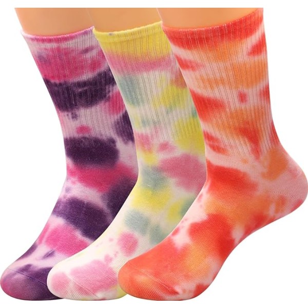 Fargerike tie-dye myke crew-sokker for kvinner Polstrede fritidssokker C