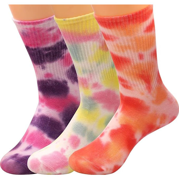 Färgglada Tie-Dye Mjuka Crew-strumpor för Kvinnor, Dämpade Casual Strumpor C