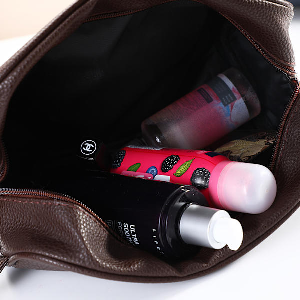 Læder makeuptaske, bærbar toilettaske, bærbar opbevaringstaske