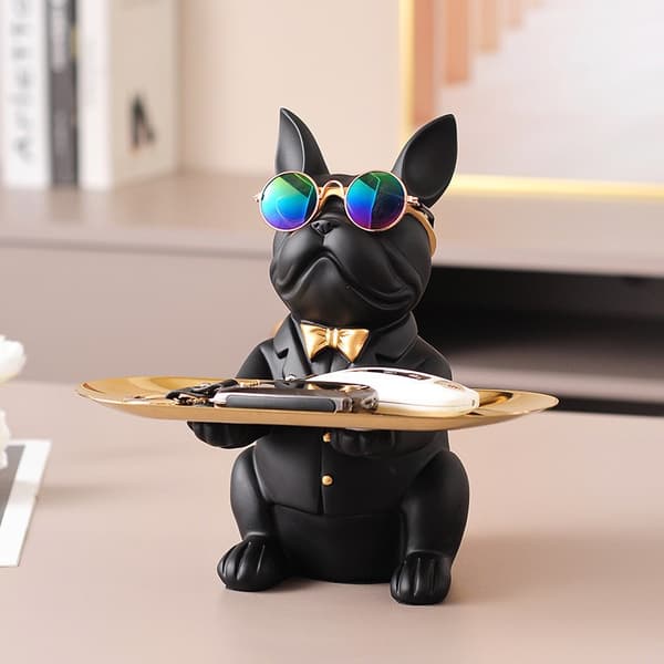 Sort Bulldog med Bakke - Statue