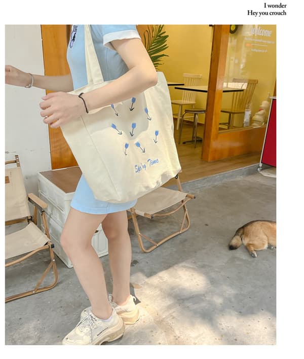 Liten fräsch totebag för studenter, axelväska i canvas, blå