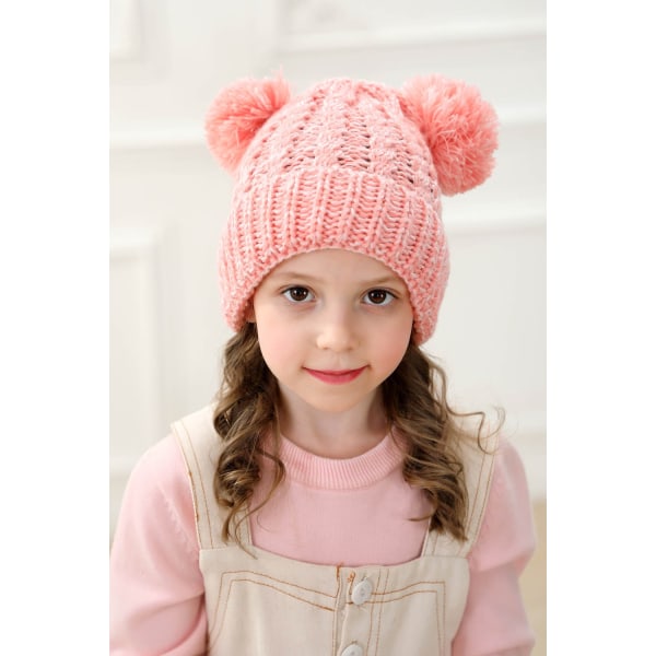 Stickad Beanie för Babyflicka, Vinterhatt med Pompom, Söt Babyhatt DXGHC