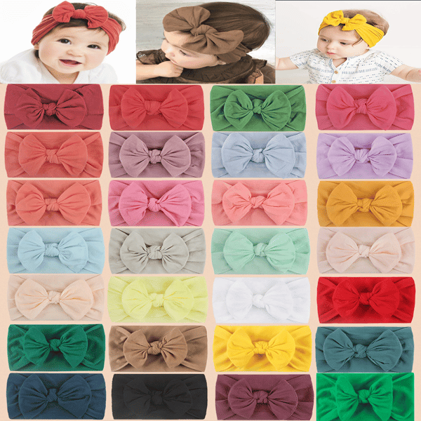 28 st Baby Flickor Hårband med Rosetter Nylon Hårbåge Elastiska Newbo