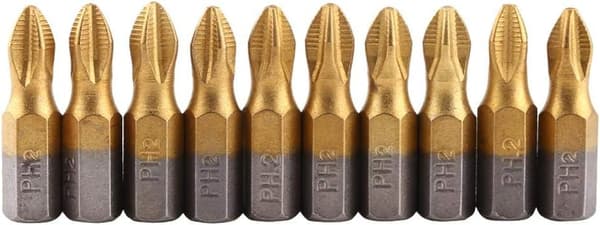 10 st PH2 Phillips Borr Titanium Skaft 25mm Längd Halksäker Magn