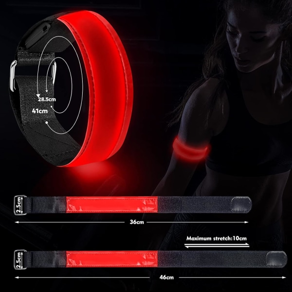 2 stk. Ladbare LED Lysende Armbånd, LED Refleks Løpearmbånd