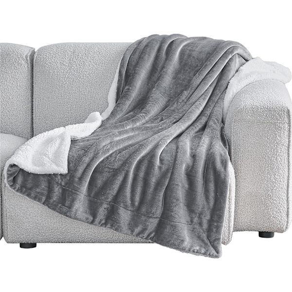 Sofa Pude Fleece Tæppe - 130x160 Grå Sofa Pude, Sherpa B