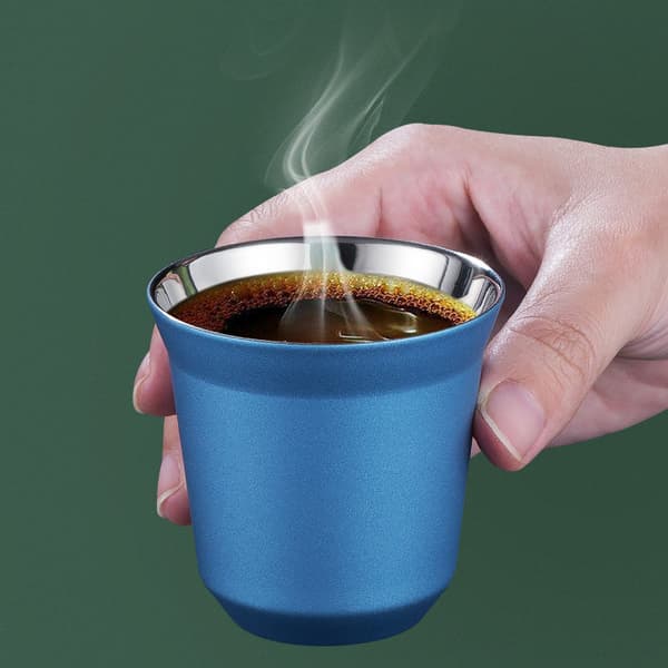 (Blå) Kaffe Kop Espresso Kopper Rustfrit Stål Dobbelt Væggede Therma