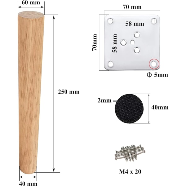 Sats med 4 Trä Möbelben 25 cm Sängben Höger Kaffebord L