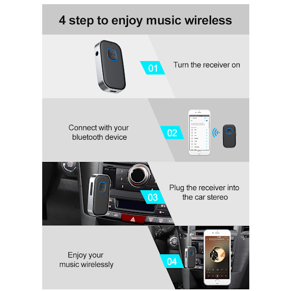 Bluetooth 5.0 Modtager, 3,5 mm Aux Jack Bluetooth Adapter med Bui
