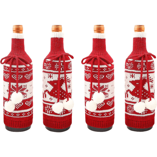 4 st julvinsflasköverdrag Stickad tröja Xmas Hjortsnö
