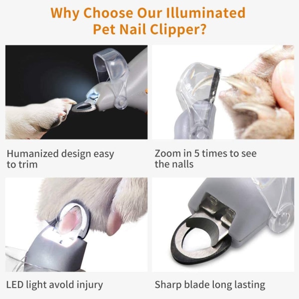 LED-nagelklippare för husdjur med lampor, sax för rengöring av katt och hund,