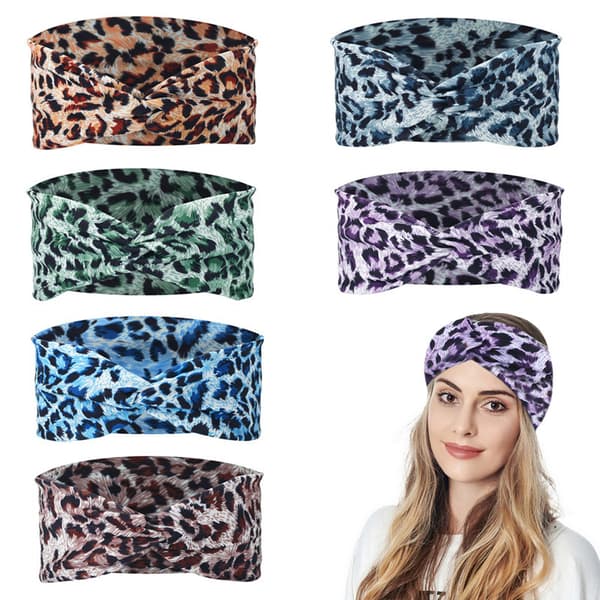 6-pack Leopardmönstrade Vridna Korsade Elastiska Hårband Mjuka Chi