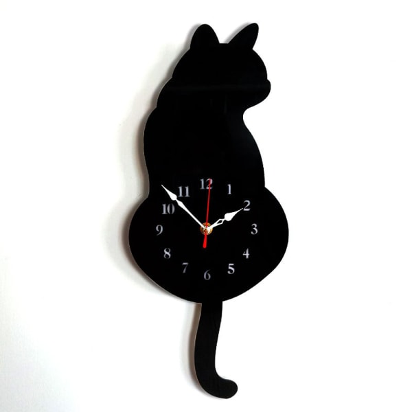 Creative akryl katteveggklokke med kattehalependel (42 cm x 18