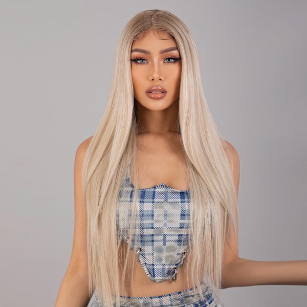 Ny stil blonde håndvevd gradient gyllen lang rett hår H