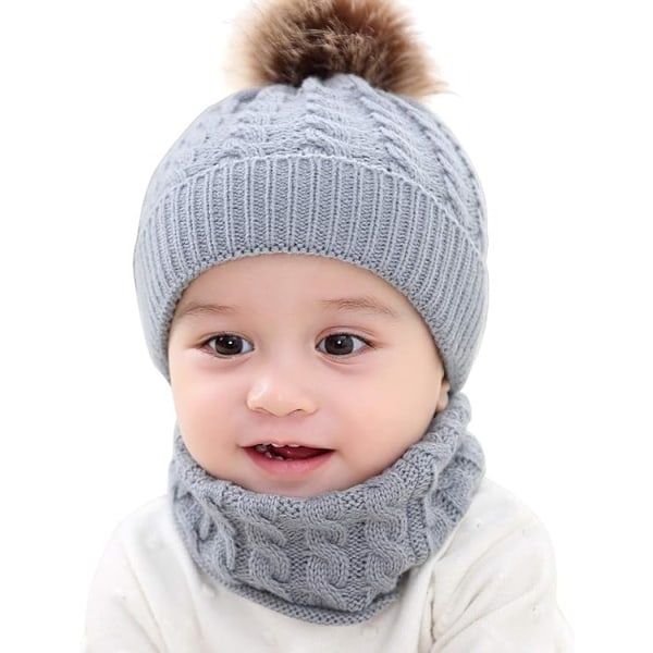 2PCS Toddler Baby Knit Hat Scarf Winter Warm Beanie Cap with Circ