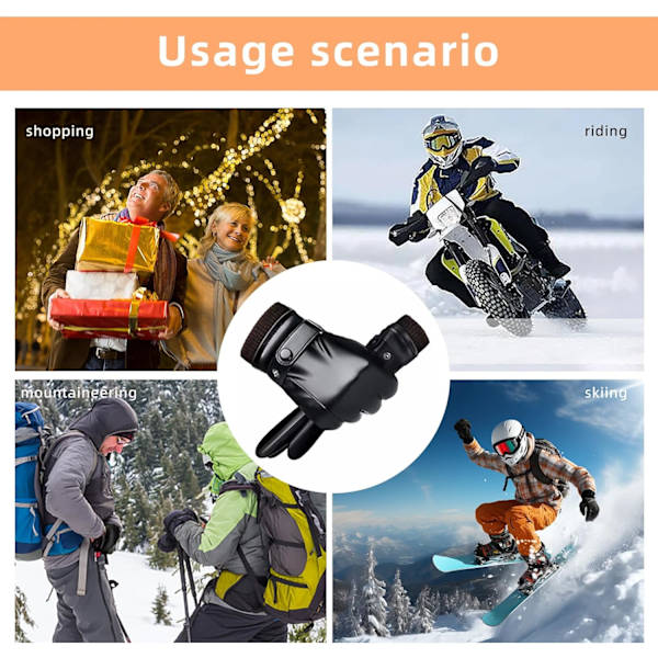 Läderhandskar för Män, Vinter Varma Touchscreen Motorhandskar Justerbara Svarta Mjuka Handskar Kashmirfoder - Termiska Gåvor