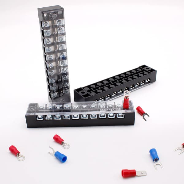 3-pack 10-stifts terminalblockssats, 600V 15A dubbelradsskruv