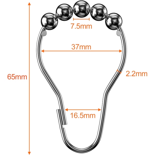 12 st Duschringar i Rostfritt Stål 65 x 37 mm, Duschdraperi H